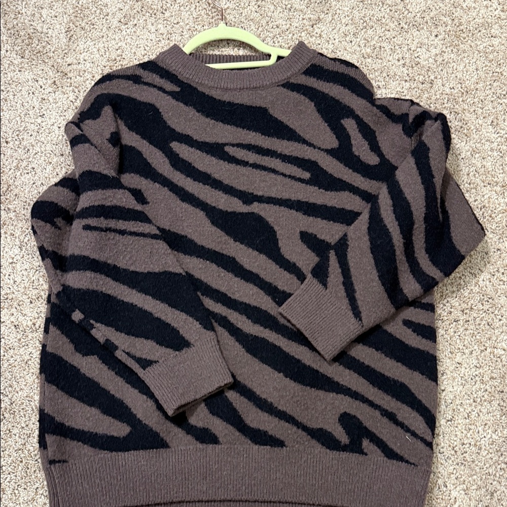 ADORA Brown and Black Zebra-Print Crewneck Sweater